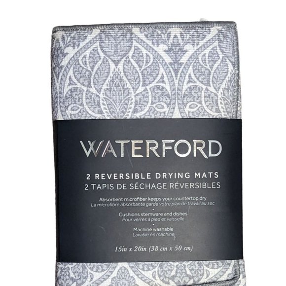 Waterford Baroque Style Gray White Dish Drying Mats 2-Pc Polyester 15 x 20-inch - Picture 2 of 3